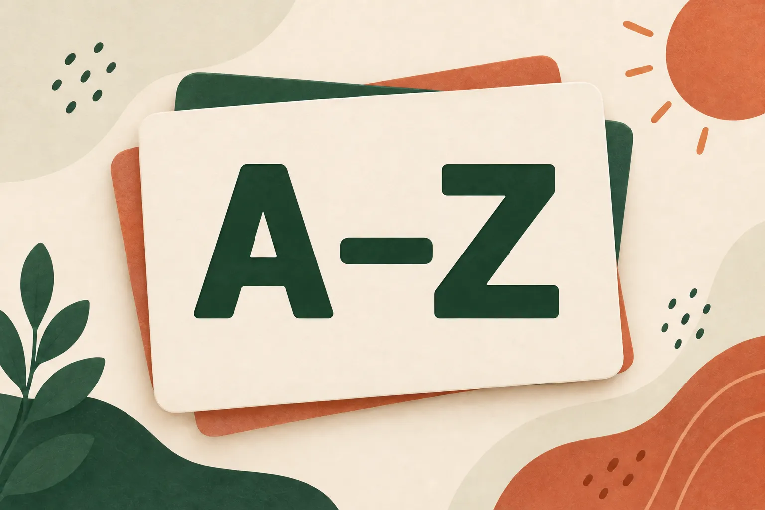 A card with the letters “A–Z” on an abstract green and terracotta background.